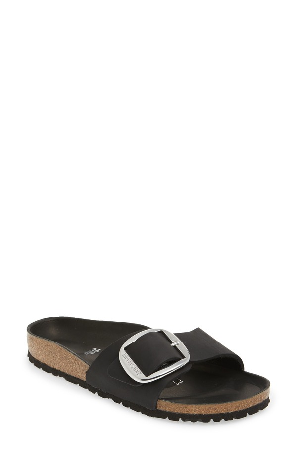 ビルケンシュトック レディース シューズ サンダル Birkenstock Madrid Big Buckle Slide Sandal Black Leather ブラック|ReVida 店