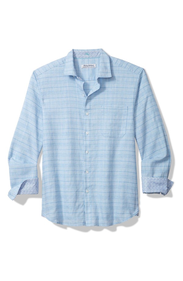 トッミーバハマ メンズ トップス シャツ リネン Tommy Bahama Barbados Breeze Playa Plaid Linen Blend Button-Up Shirt Aqua Ice アクア