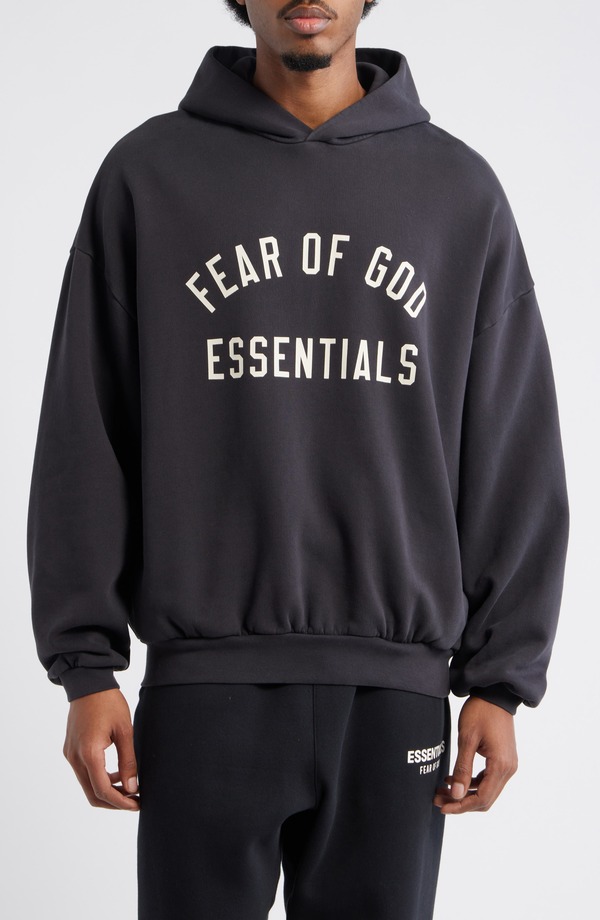 フィアオブゴッド メンズ アウター パーカー・スウェット 綿織物 ロゴタイプ Fear of God Essentials \u002790s Fit Cotton Logo Hoodie Vintage Black 黒いこと