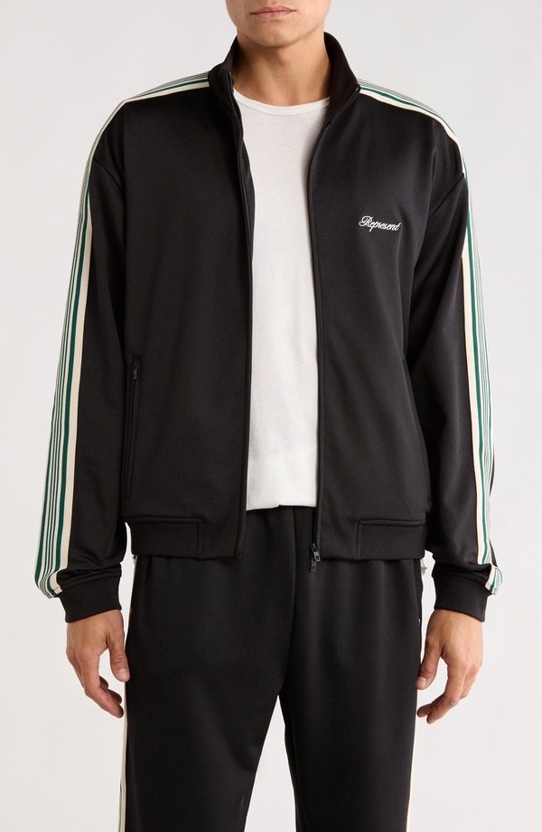リプレゼント メンズ アウター ジャケット・ブルゾン 刺繍 ロゴ Represent Embroidered Logo Tape Stripe Track Jacket Jet Black ブラック