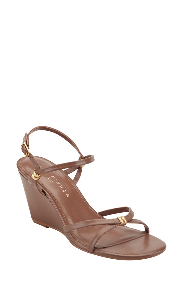 目じるし・フィッシャー レディース シューズ 踵 サンダル Marc Fisher LTD Faithy Slingback Wedge Sandal Dark Brown 赤銅色