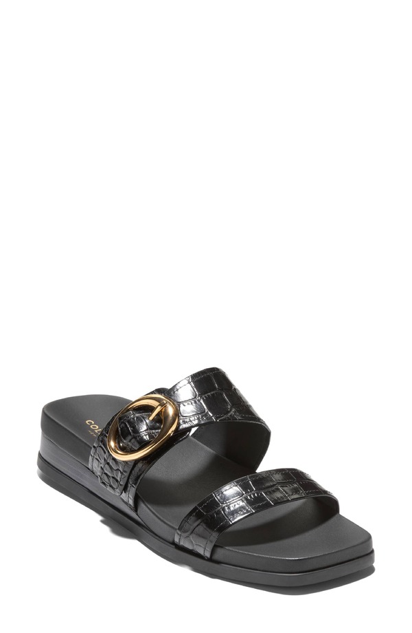 電話を掛けるハーン レディース シューズ 踵 サンダル Cole Haan Oaklynn Wedge Sandal Black Croc Print Leather 黒いこと