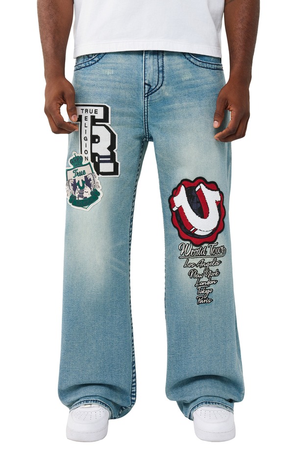 トゥルーレリジョン メンズ ボトムス デニムパンツ ワイドレッグ ジーンズ True Religion Vinny Patch Big T Flap Wide Leg Jeanshattered Medium Indigo Wash インディゴ