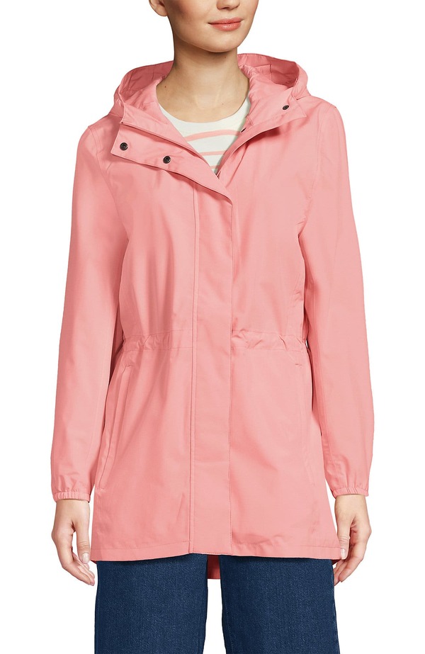 ランズ挙げ句の果て レディース アウター 上衣・上衣 厚地の外套 Lands\u0027 End Squall Packable Waterproof Raincoat Sunset Coral Pink サクラ色