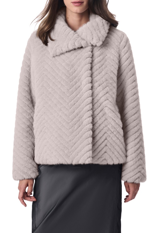 ベルナルド レディース アウター ジャケット・ブルゾン キルティング Bernardo Chevron Quilted Faux Fur Jacket Grey グレー