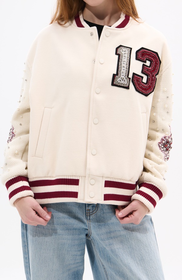 アザレア 一 レディース アウター 上衣・上衣 ロゴタイプ AZALEA WANG Crystal 13 Logo Bomber Jacket Creamulti 皮膚軟化剤