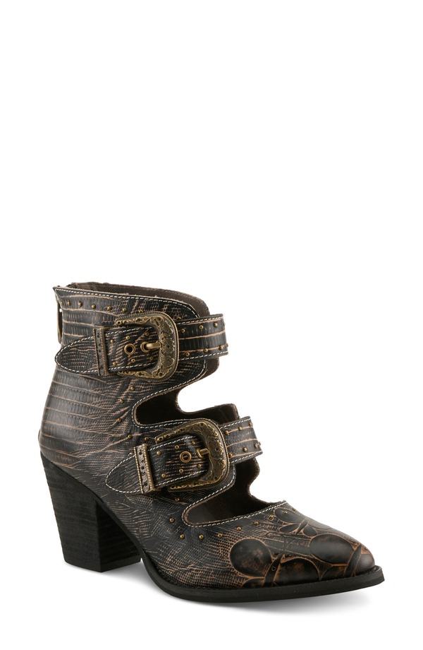 発条足取り レディース シューズ ブーツ・レインブーツ L\u0027Artiste by Spring Step Notched Nature Buckled Bootie Black 黒いこと
