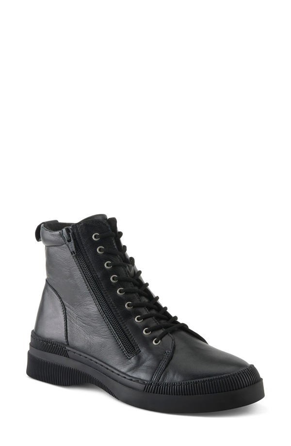 発条足取り レディース シューズ ブーツ・レインブーツ なめし革 Spring Step Leather Combat Boot Black 黒いこと