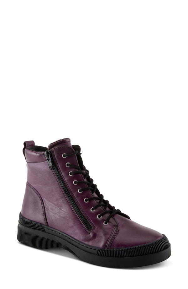 発条足取り レディース シューズ ブーツ・レインブーツ なめし革 Spring Step Leather Combat Boot Purple パープル