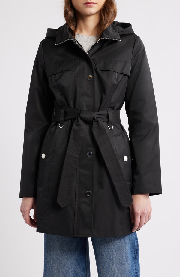 ロンドンフォグ レディース アウター 上衣・上衣 綿織物 厚地の外套 London Fog Belted Cotton Blend Coat Black 黒いこと