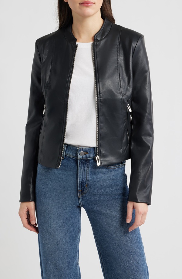 ヴィアスピガ レディース アウター 上衣・上衣 なめし革 フェイクレザー Via Spiga Front Zip Faux Leather Jacket Black 黒いこと