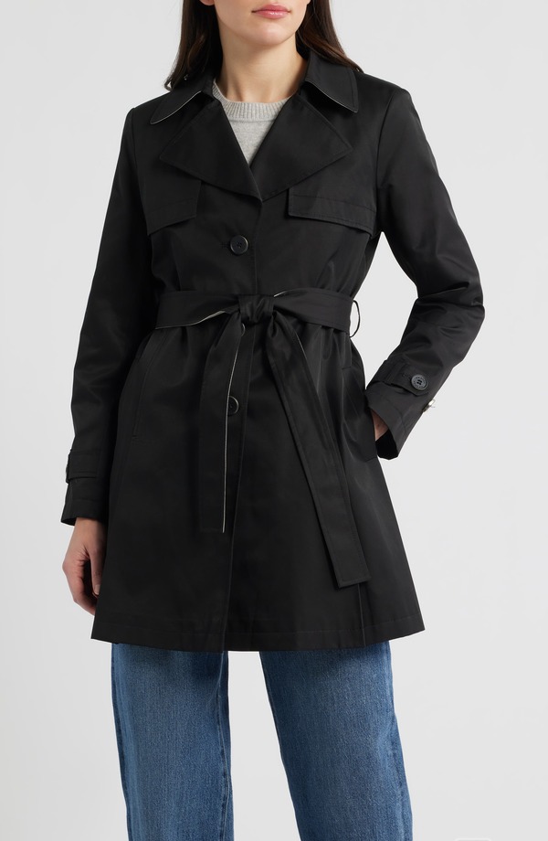 ヴィアスピガ レディース アウター 上衣・上衣 綿織物 厚地の外套 Via Spiga Wateresistant Cotton Blend Trench Coat Black 黒いこと