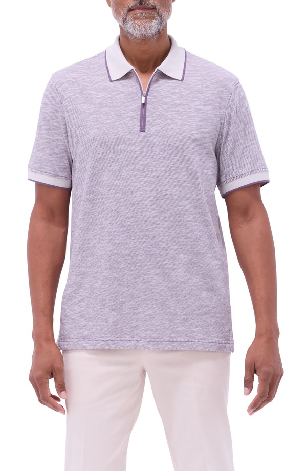 ブガッチ メンズ トップス ポロシャツ ハーフジップ コットン リネン Bugatchi Cotton & Linen Quarter Zipolo Plum プラム