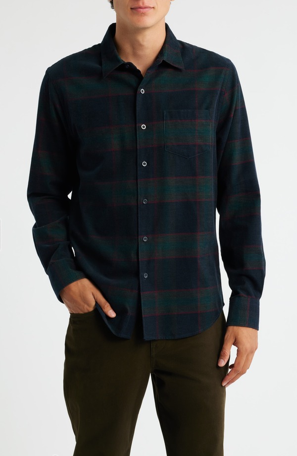 ヴィンス メンズ トップス シャツ コーデュロイ コットン Vince Holme Plaid Cotton Corduroy Button-Up Shirt Coastal Combo チェック
