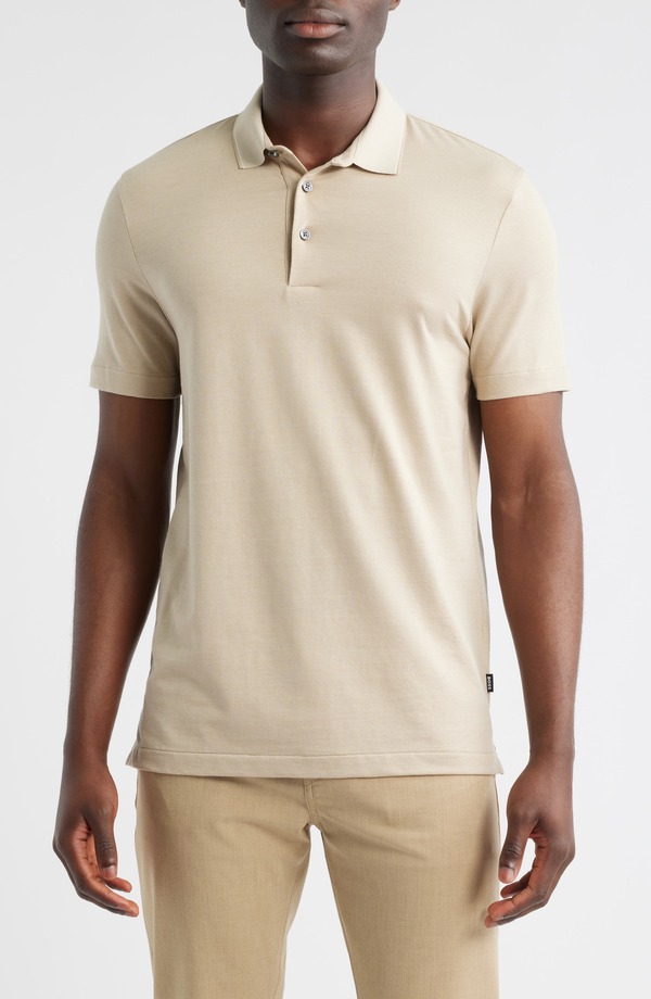 ボス メンズ トップス ポロシャツ スリムフィット コットン BOSS Pitton Slim Fit Mercerized Cotton Polo Light Beige ベージュ