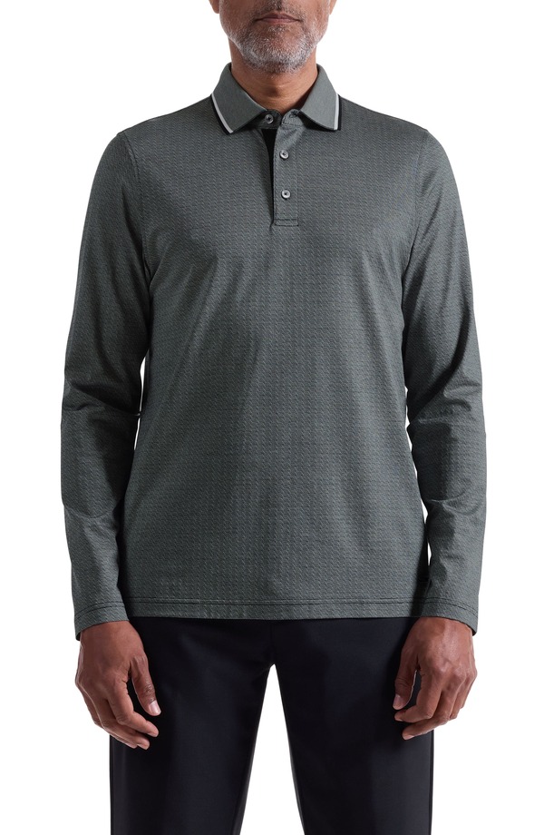 ブガッチ メンズ トップス ポロシャツ コットン Bugatchi Mercerized Cotton Long Sleeve Polo Black ブラック