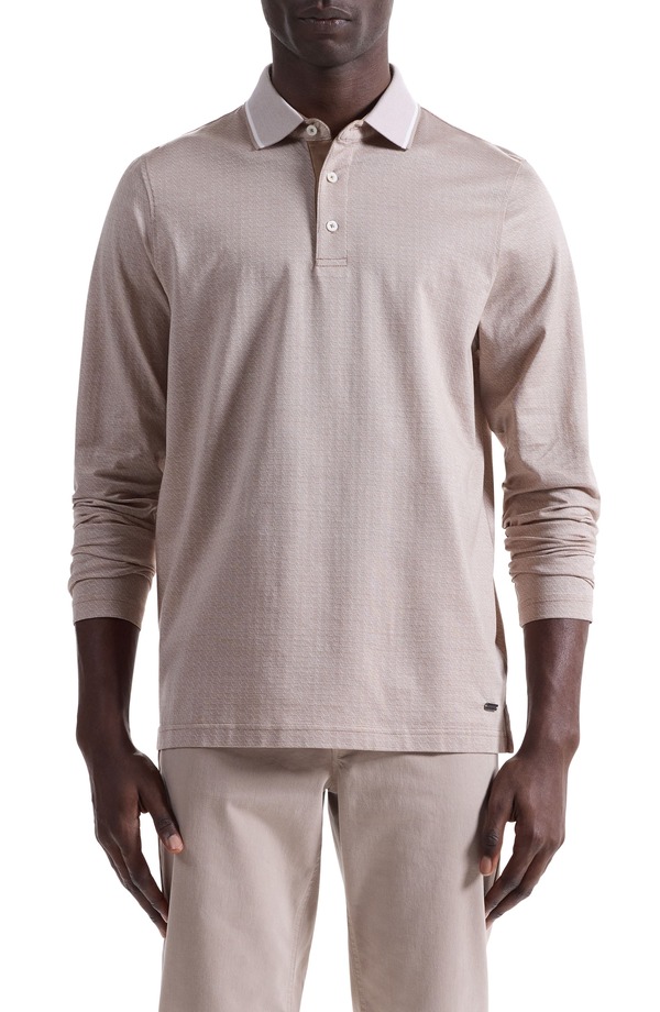ブガッチ メンズ トップス ポロシャツ コットン Bugatchi Mercerized Cotton Long Sleeve Polo Cobblestone