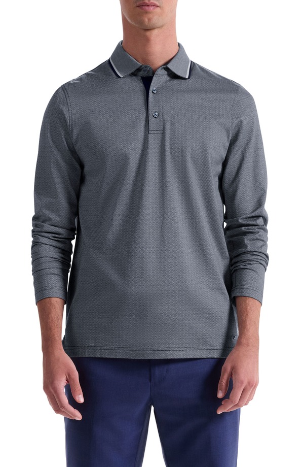 ブガッチ メンズ トップス ポロシャツ コットン Bugatchi Mercerized Cotton Long Sleeve Polo Navy ネイビー