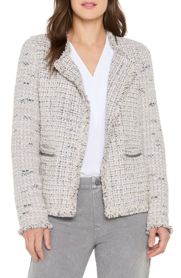 ニックプラスゾーイ レディース アウター ジャケット・ブルゾン ニット フリンジ NIC+ZOE Chain Trim Fringe Mix Knit Jacket Grey Multi グレー