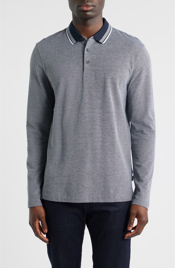 ボス メンズ トップス ポロシャツ コットン BOSS Pittman Long Sleeve Cotton Piqu Polo Dark Blue ブルー