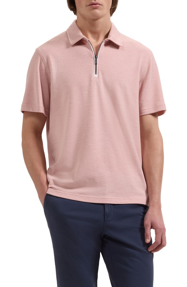 ブガッチ メンズ トップス ポロシャツ ハーフジップ Bugatchi Quarter Zipolo Dusty Pink ピンク