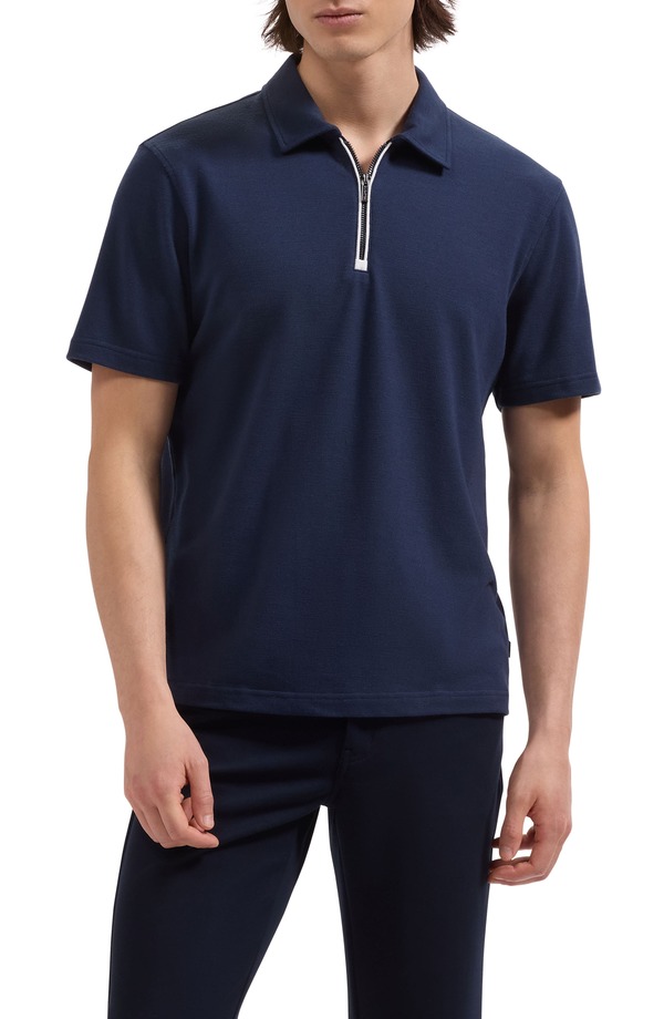 ブガッチ メンズ トップス ポロシャツ ハーフジップ Bugatchi Quarter Zipolo Navy ネイビー