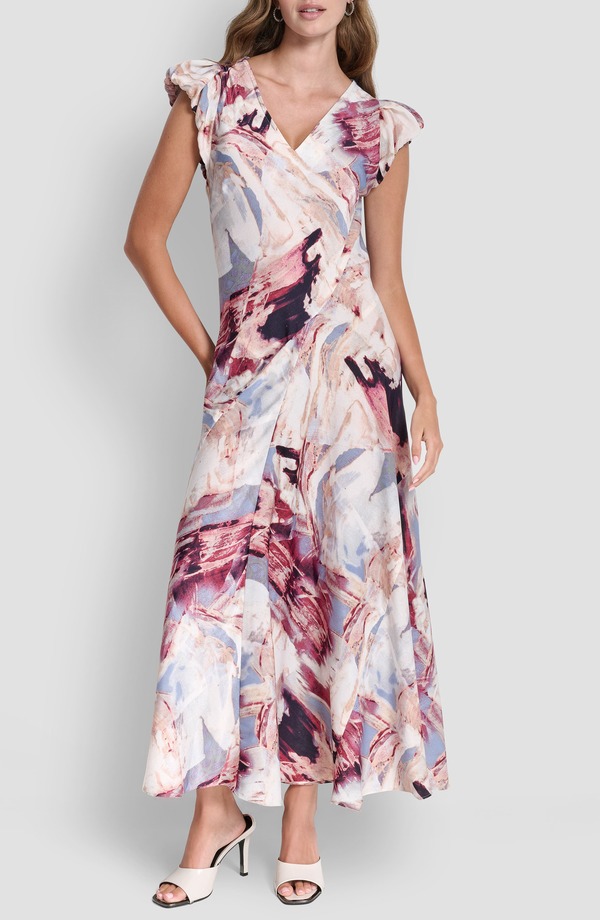 ダナ キャラン ニューヨーク レディース トップス ワンピース サテン マキシ DKNY Puff Sleeve Satin Maxi Dress Urban Sandstorm
