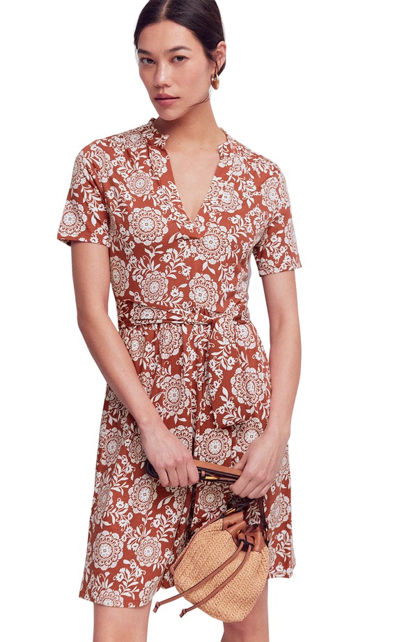 ボーデン レディース トップス ワンピース コットン ジャージー Boden Daisy Short Sleeve Cotton Blend Jersey Dress Barn Redecorative Blossom レッド