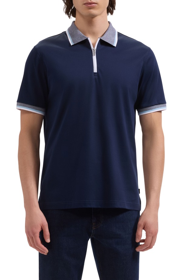 ブガッチ メンズ トップス ポロシャツ ハーフジップ Bugatchi Quarter Zipolo Navy ネイビー