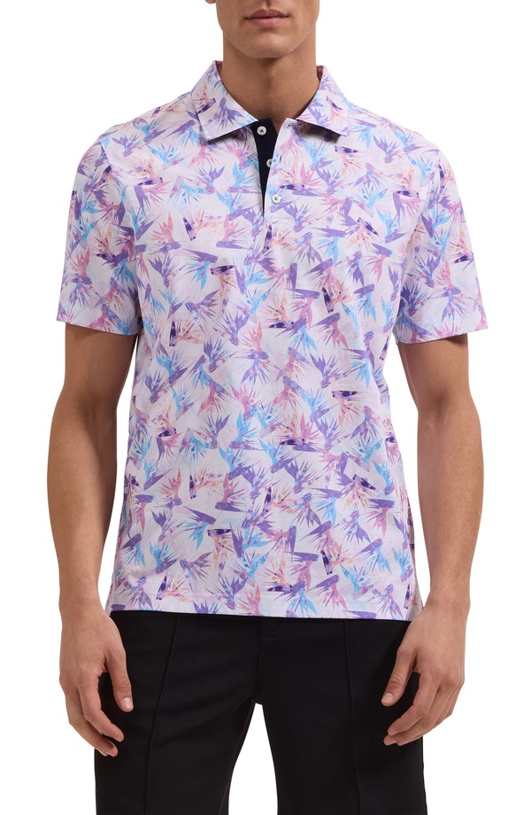 ブガッチ メンズ トップス ポロシャツ フラワー柄 コットン フラワー Bugatchi Hendrix Floral Pima Cotton Polo Pink ピンク