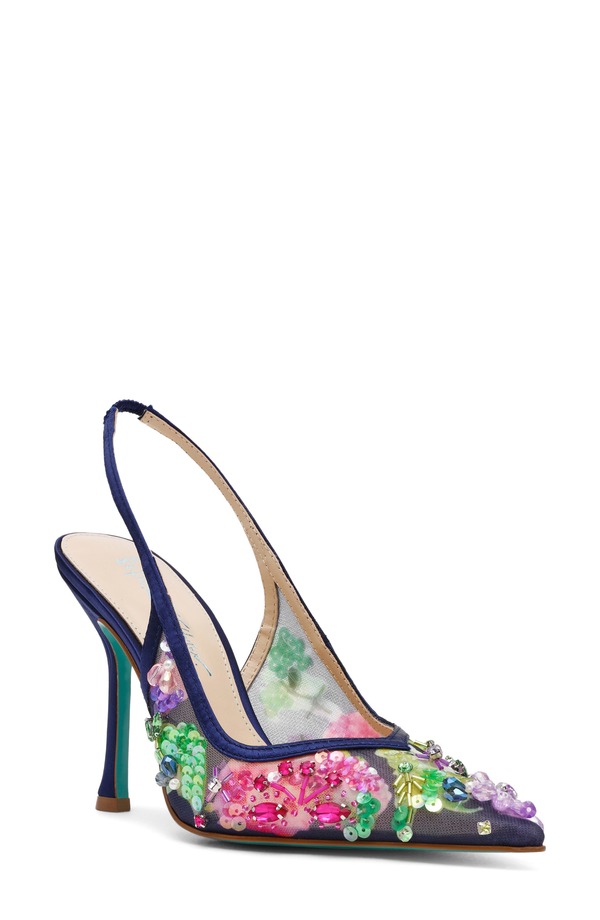 ベッツィジョンソン レディース シューズ パンプス Betsey Johnson Eddie Pointed Toe Slingback Pump Navy Multi ネイビー｜ReVida 店