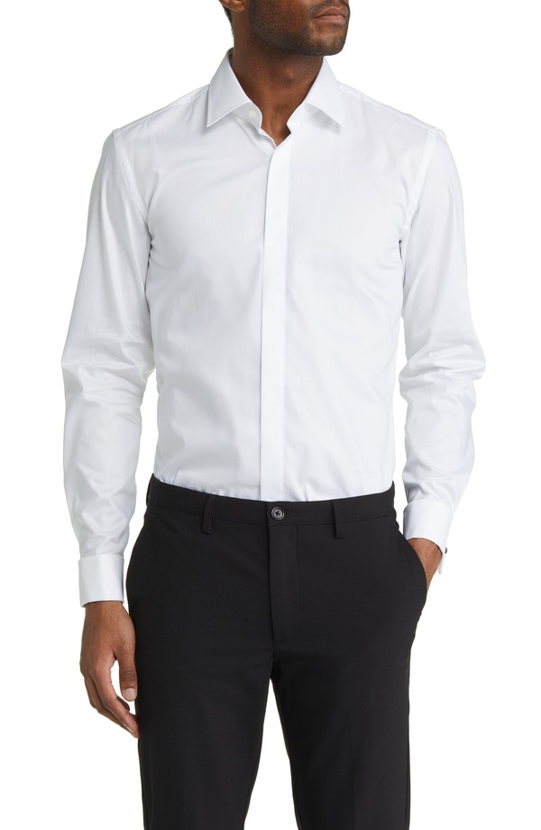 ボス メンズ トップス シャツ スリムフィット BOSS Hank Slim Fit Easy Iron Tuxedo Shirt White ホワイト