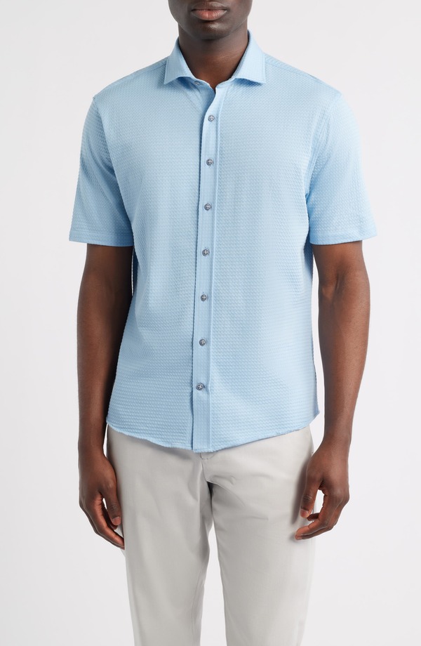 ジョニー オー メンズ トップス シャツ ニット johnnie-O Surfsucker Knit Short Sleeve Button-Up Shirt Big Sky