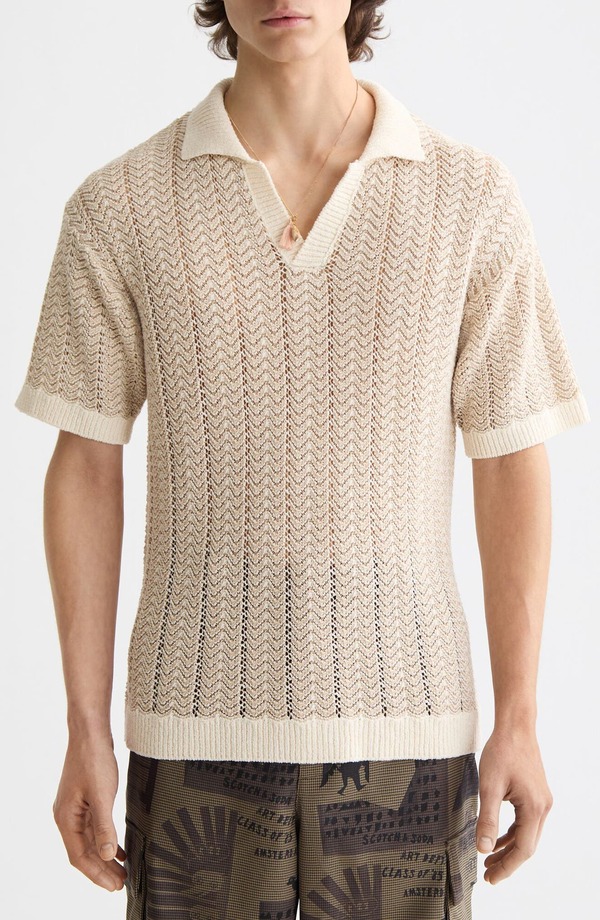 スコッチアンドソーダ メンズ トップス ポロシャツ セーター ニット Scotch & Soda Open Knit Johnny Collar Polo Sweater Eggnog