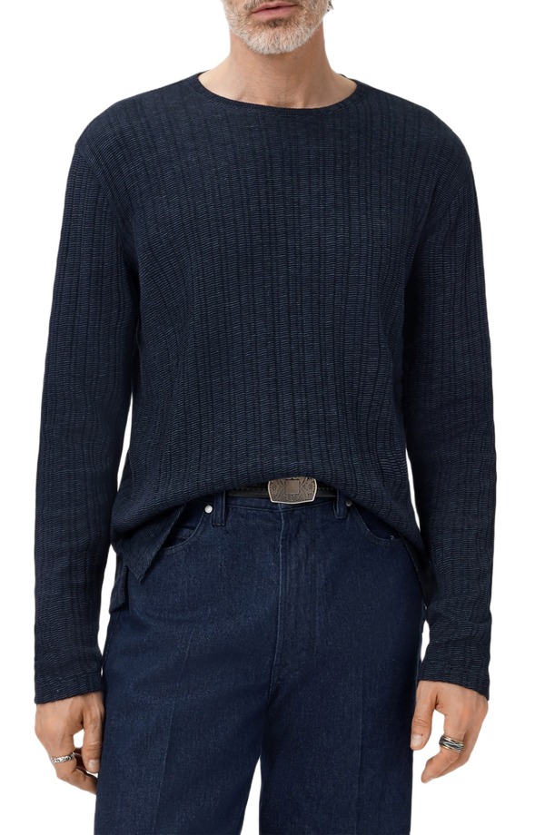 ジョンバルベイトス メンズ トップス Tシャツ John Varvatos Fern Feeder Stripe Rib Long Sleeve T-Shirt Navy ネイビー