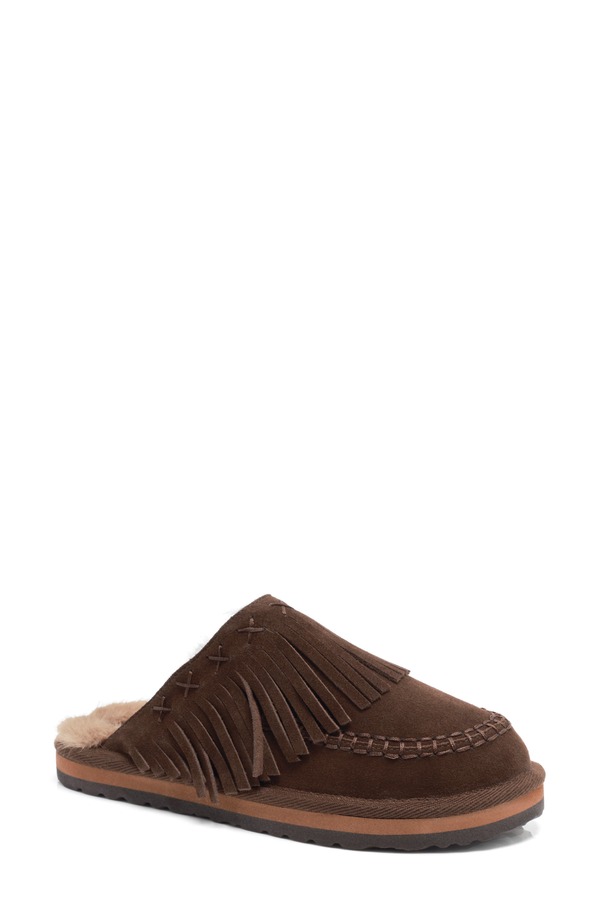 フリーピープル レディース シューズ サンダル フリンジ Free People Fallon Fringe Faux Fur Mule Slipper Chocolate Suede チョコレート|ReVida 店
