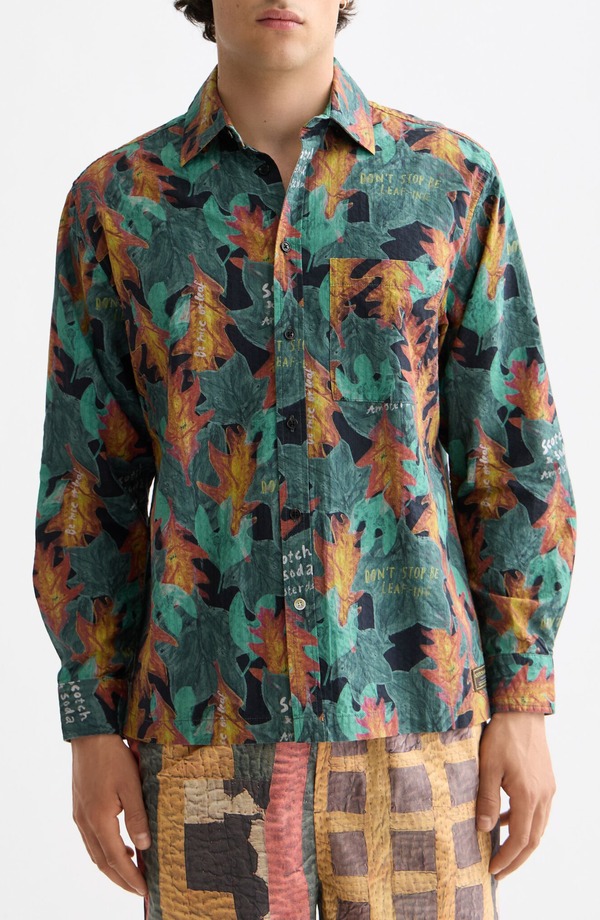 スコッチアンドソーダ メンズ トップス シャツ プリント コットン Scotch & Soda Leaf Print Cotton Seersucker Button-Up Shirt Camo Leaf｜ReVida 店