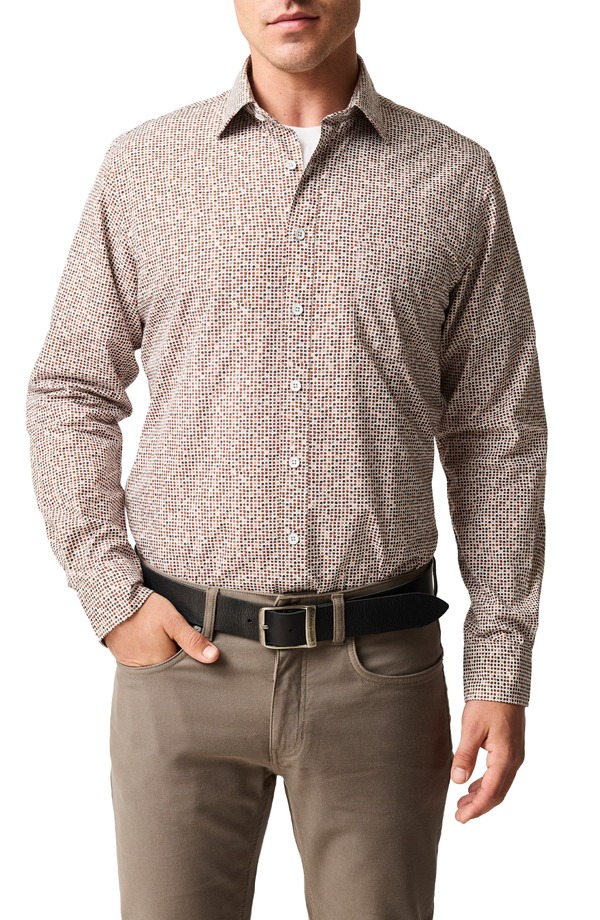 ロッドアンドグン メンズ トップス シャツ プリント コットン Rodd & Gunn Eastborne Sports Fit Dot Print Cotton Button-Up Shirt Olive オリーブ|ReVida 店