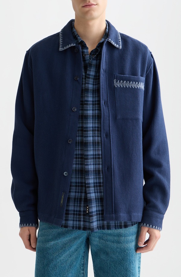 スコッチアンドソーダ メンズ トップス シャツ コットン Scotch & Soda Waffle Texture Cotton Button-Up Shirt Pageant Blue ブルー|ReVida 店