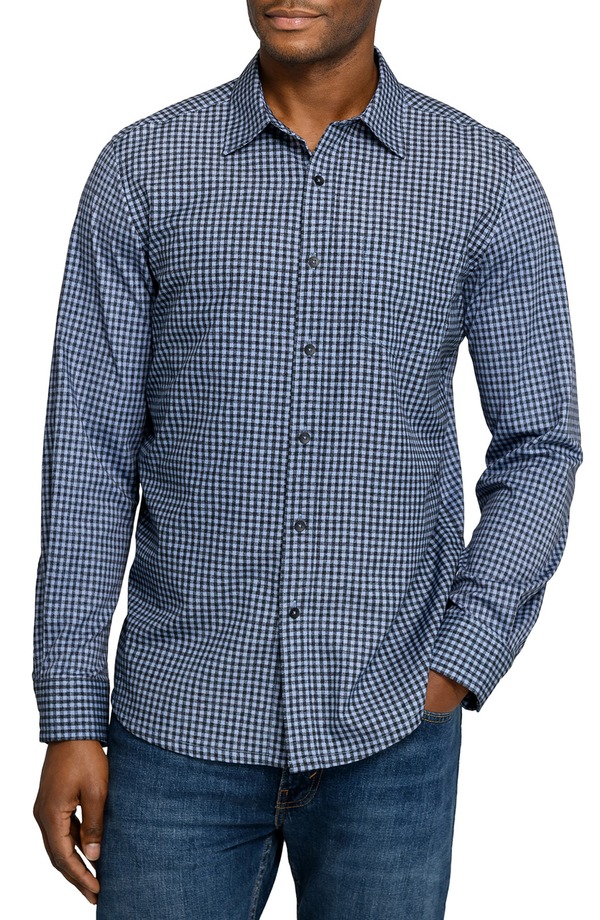 ダブリューアールケー メンズ トップス シャツ スリムフィット ギンガムチェック コットン ギンガム W.R.K Reworked Slim Fit Navy Gingham Check Cotton Button-Up Shirt Black/ Blue ブラック｜ReVida 店 30,420円