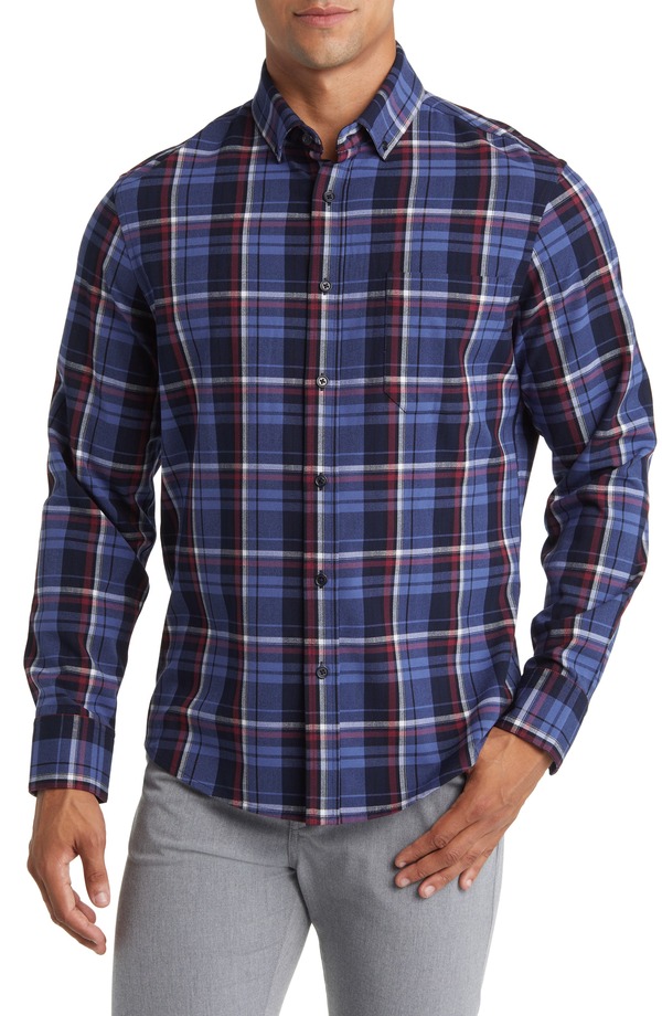 ミズンメイン メンズ トップス シャツ ダウン Mizzen+Main City Trim Fit Coastal Fjord Plaid Flannel Button-Down Shirt Blue ブルー