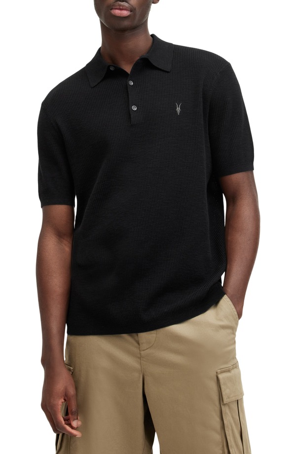 オールセインツ メンズ トップス ポロシャツ リブ AllSaints Aubrey Ribbed Polo Black ブラック