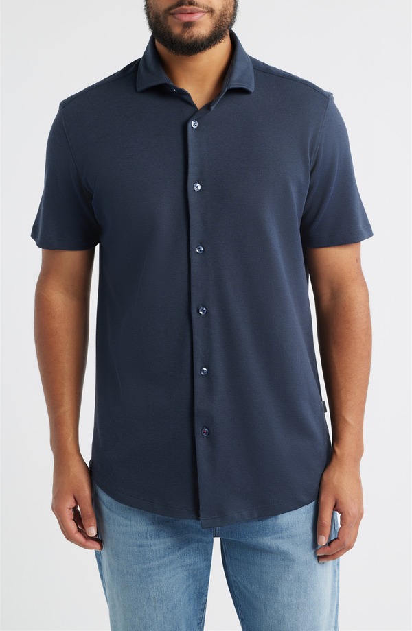 ストーンローズ メンズ トップス シャツ ニット Stone Rose Technical Piqu Knit Short Sleeve Button-Up Shirt Navy ネイビー