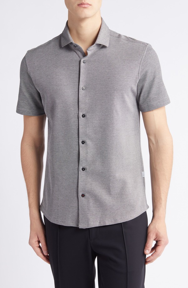 ストーンローズ メンズ トップス シャツ ニット Stone Rose Solid Technical Piqu Knit Short Sleeve Button-Up Shirt Black ブラック｜ReVida 店 30,420円