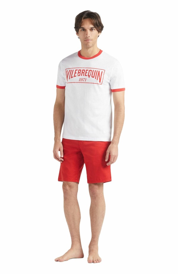 ヴィルブレクイン メンズ トップス Tシャツ コットン ジャージー ロゴ Vilebrequin Men's Bicolor Logo Light Jersey Cotton T-Shirt Coquelicot