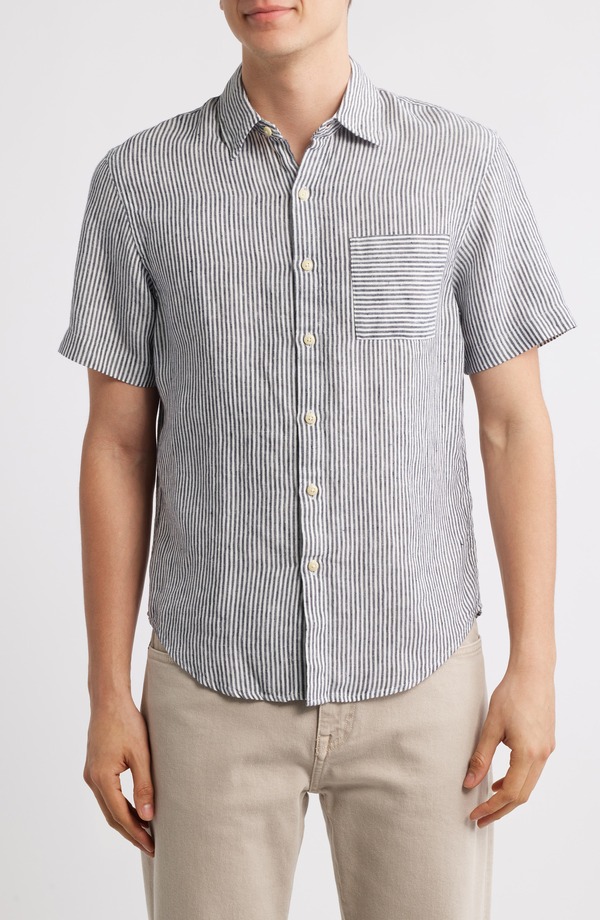アレックスクレーン メンズ トップス シャツ リネン ALEX CRANE Ola Linen Short Sleeve Button-Up Shirt Lines｜ReVida 店 32,370円