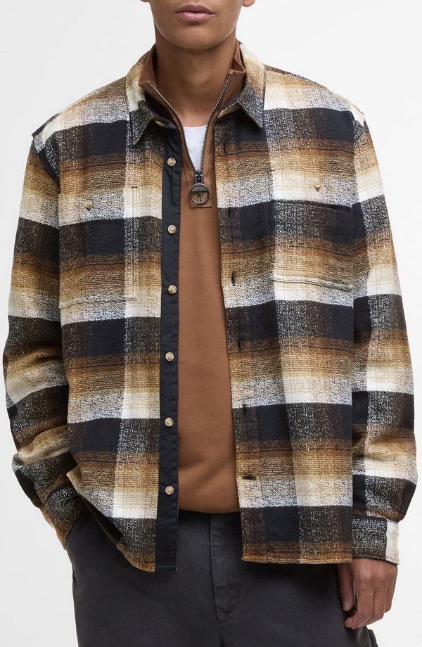 バブアー メンズ アウター 上衣・上衣 プルオーバー 綿織物 Barbour Woodfoot Check Textured Cotton Button-Up Overshirt Black 黒いこと メンズファッション-コート・ジャケット