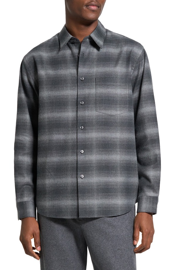 セオリー メンズ アウター ジャケット・ブルゾン シャツ コットン Theory Weekend Gradient Check Brushed Cotton Button-Up Overshirt Charcoal Melange Multi - Wx6 チャコール