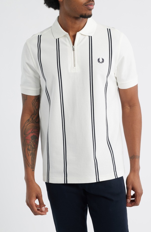 フレッドペリー メンズ トップス ポロシャツ コットン Fred Perry Vertical Stripe Cotton Piqu Zipolo Snowhite ホワイト