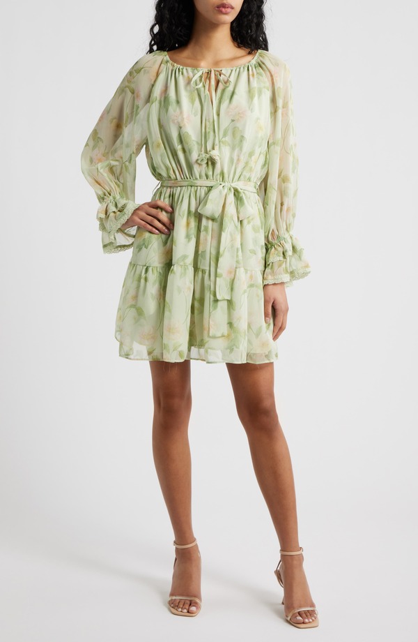 エン セゾン レディース トップス ワンピース フラワー柄 プリント ミニ フラワー En Saison Paloma Floral Print Long Sleeve Minidressage Pink Yellow ピンク